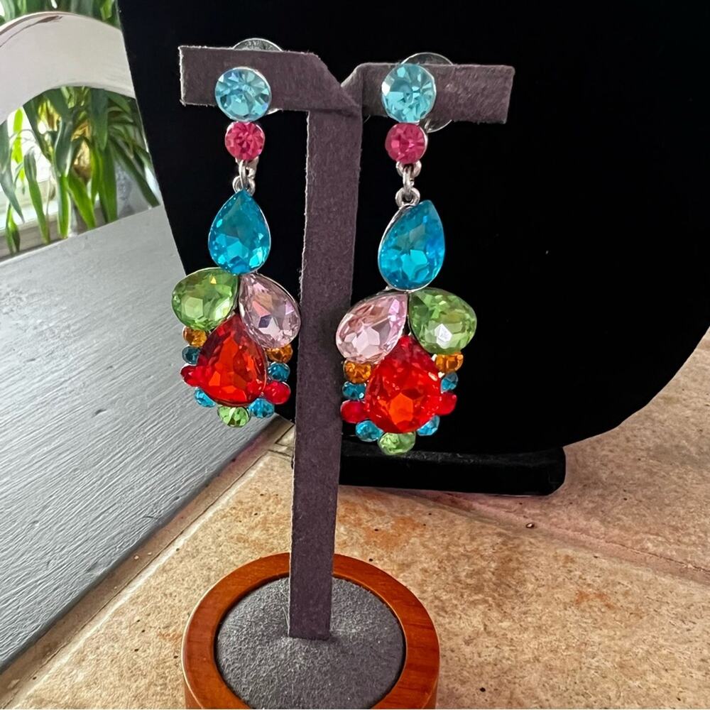 Silver Tone Colorful Bling Earrings - Picture 2 of 6